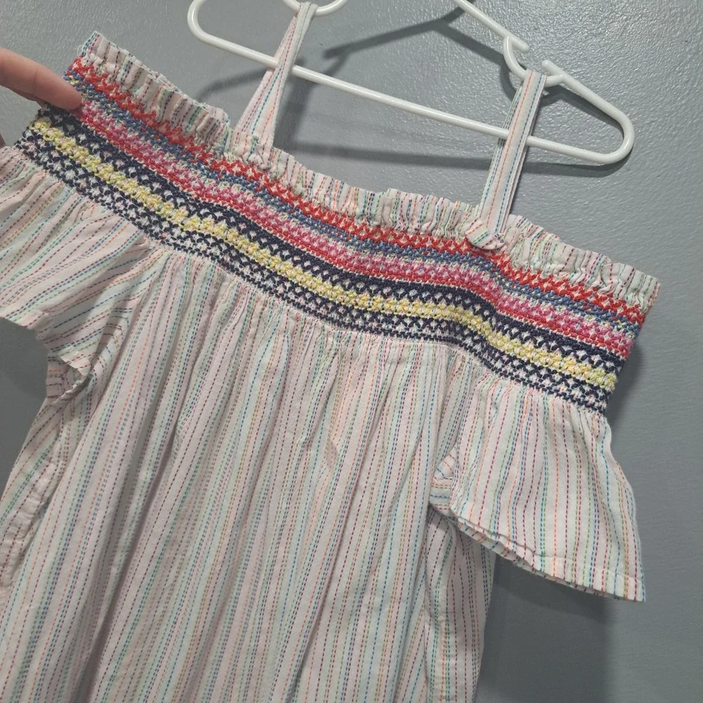 Zara Girls Striped Floral Embroidered Off Shoulder Dress Size‎ 10 Boho Summer